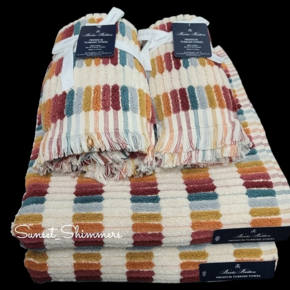 6pc BROOKS BROTHERS Fall Mosaic Tile Rainbow THICK PLUSH TURKISH Towel Set New